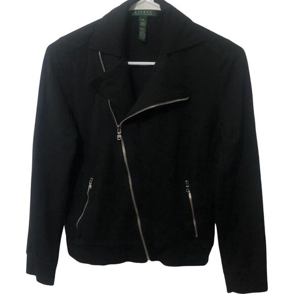Ralph Lauren Jacket Women’s Black XS Biker Moto Style Zippered Pockets - Picture 1 of 8
